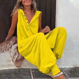 NWT Yellow Sleeveless Jumpsuit with Harem Pants and Hood Size XL